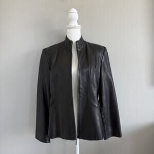 Preston & York Black Leather Jacket Women’s L Minimal Zip Minimalist Moto Edgy